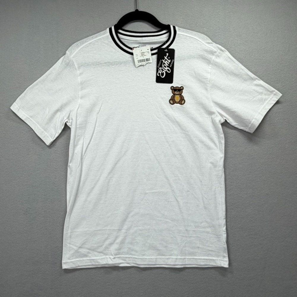 Eighty Eight T Shirt Mens Small White Embroidered Teddy Bear Sunglasses NEW